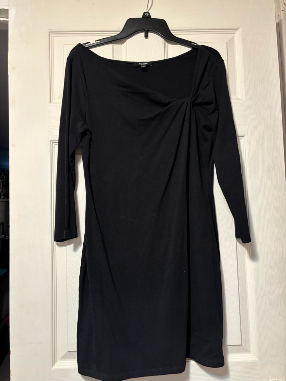 Express Black Long-Sleeve Twist-Detail Dress